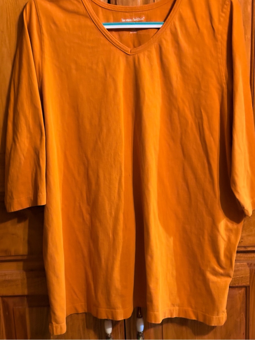 Woman Within  V-Neck  3/4 Sleeve Tunic in Pumpkin Orange 22/24